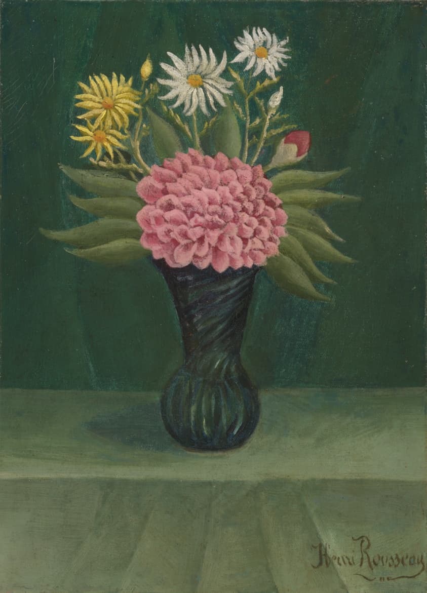 Dahlia and Daisies in a Vase — Henri Rousseau
