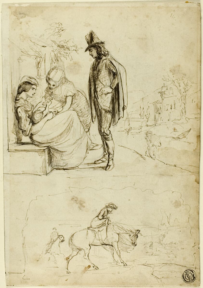 Two Sketches: Two Women and Baby with Man Looking On — George Louis Pamella Busson Dumaurier