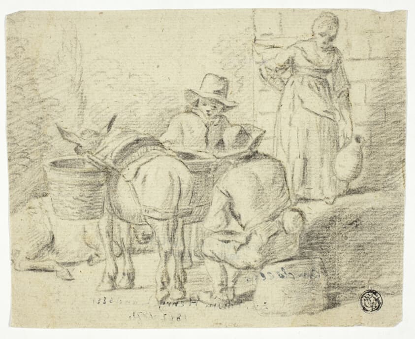 Men and Donkeys, Woman with Pitcher — Edwin Henry Landseer