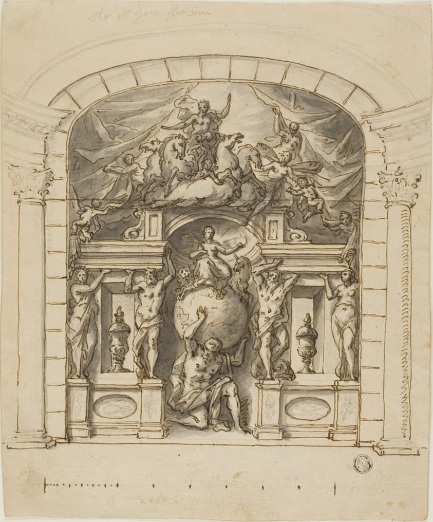 Design for Stage Scenery (Hampton Court) with Mythological Figures — James Thornhill