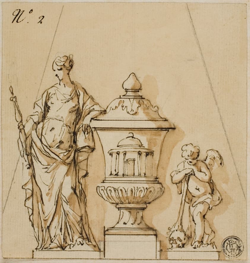 Design for a Funerary Monument with Fate, Urn, Putto — John Michael Rysbrack