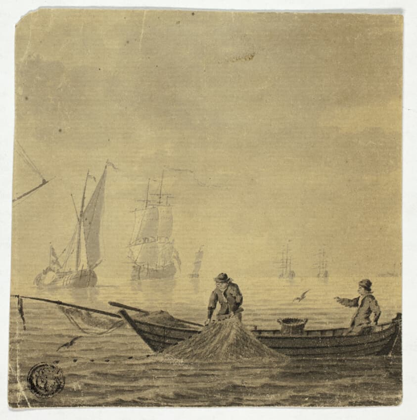 Fishermen Pulling in Net on a Boat — Cornelis Ouboter van der Grient