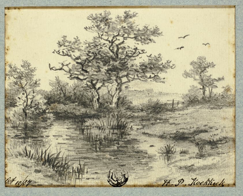 Trees by Pond — Hendrik Pieter Koekkoek