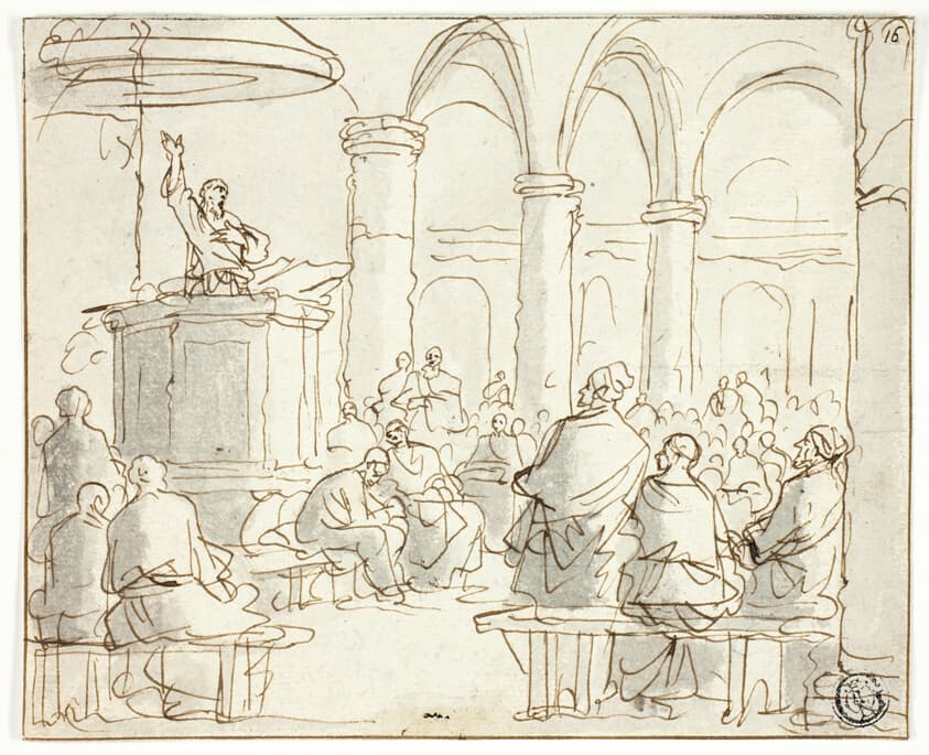 Man Preaching to Congregation — Jan Luyken