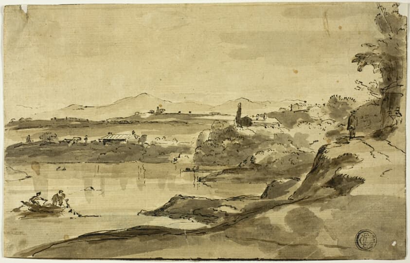 Landscape with Fisherman in Lake — Adam Pynacker