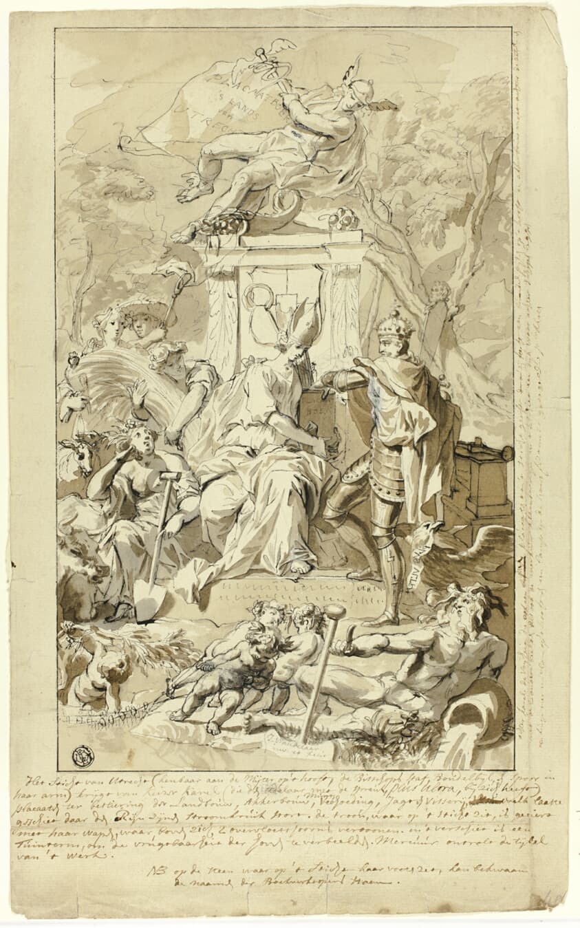 Design for Title Page of the Groot Placaatboek: Allegory of the Submission of the City of Utrecht to Emperor Charles V — Jan Wandelaar