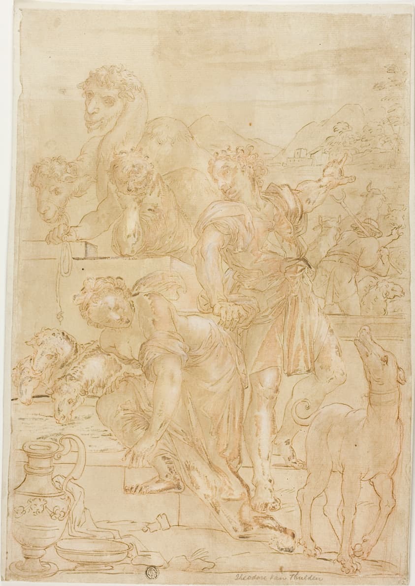Isaac and Rebecca at Well — Theodor van Thulden