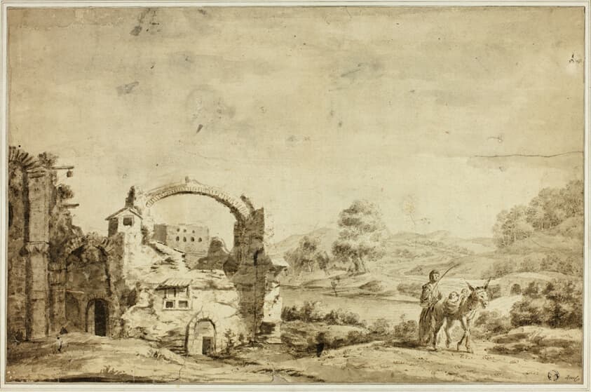 Italianate Landscape with Ruins, Woman and Donkey — Jan Both