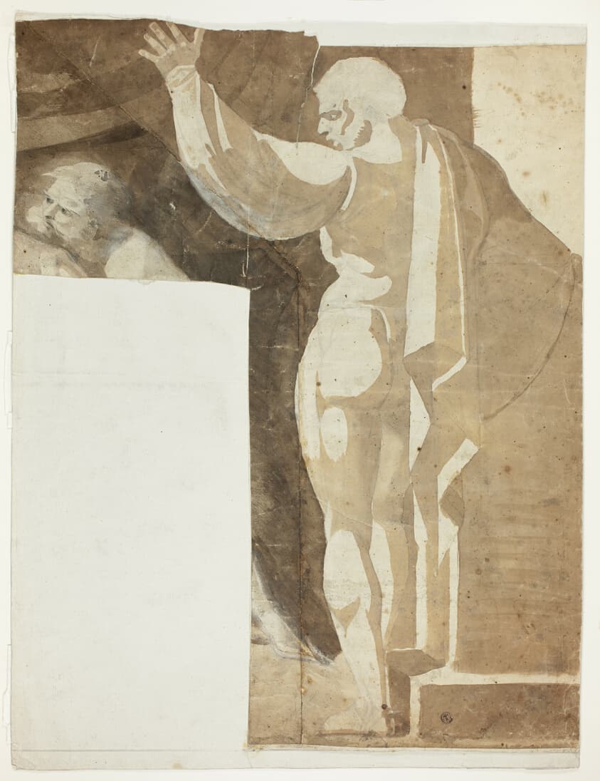 Male Figure with Left Arm Raised Seen from the Back, and Fragment of Old Man — Henry Fuseli