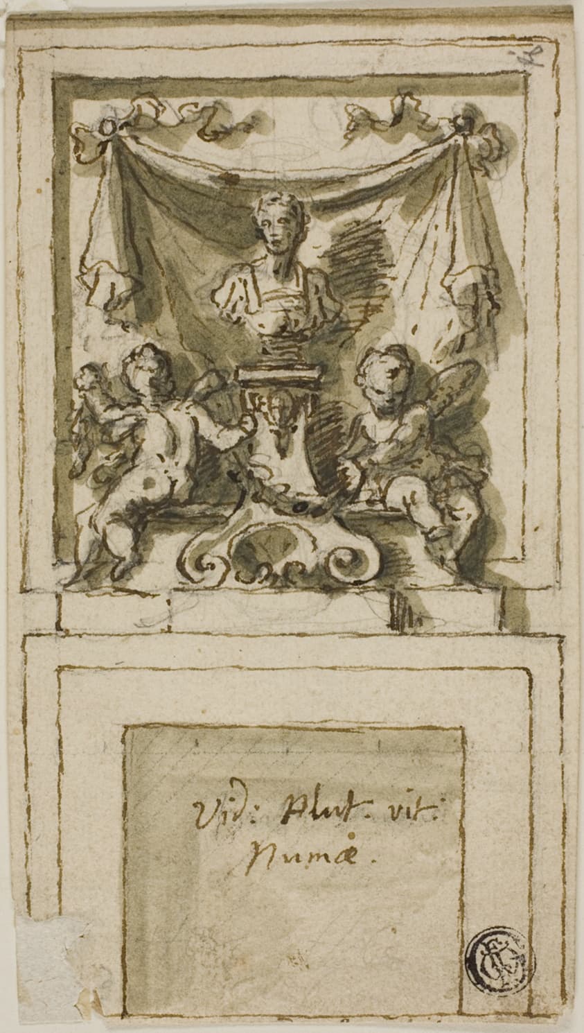 Design for the Overmantel of a Chimneypiece with Bust of Pompilius Numa — James Thornhill
