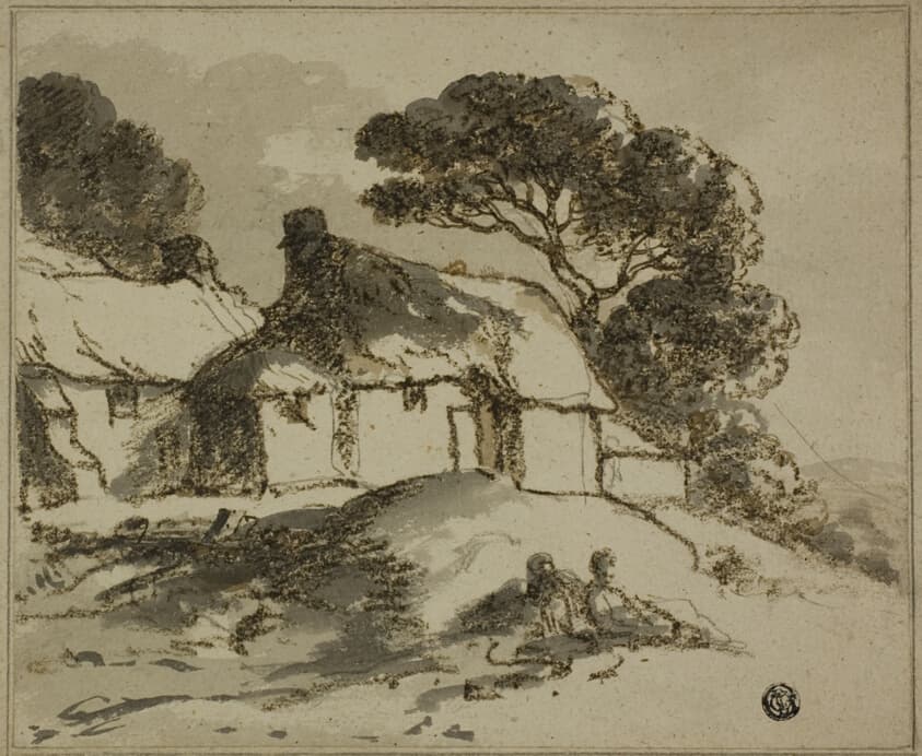 Cottages and Trees on Hillside — Thomas Monro