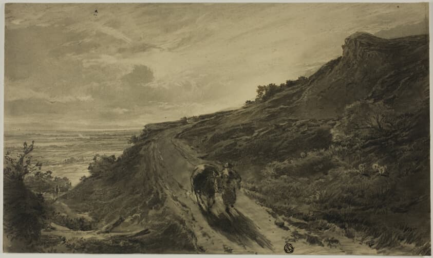Man Leading Donkey on Path Overlooking Plains — Ernest Henry Griset