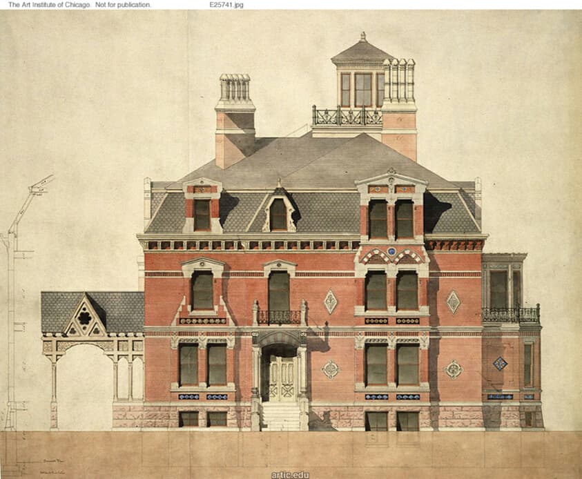 Eliphalet W. Blatchford House, Chicago, Illinois, LaSalle Street Elevation and Partial Section — Peter Bonnett Wight