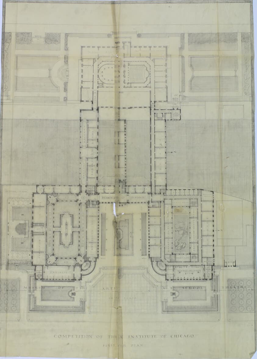 Art Institute of Chicago Competition, First Floor Plan — Paul Philippe Cret