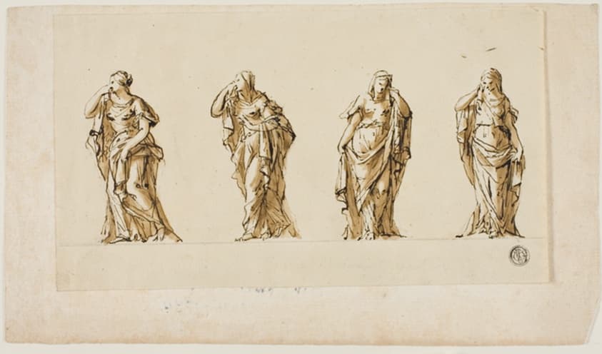 Design for a Funerary Monument: Four Draped Mourning Female Figures — John Michael Rysbrack