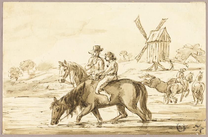 Watering Horses near Windmill — Guillaume Courtois