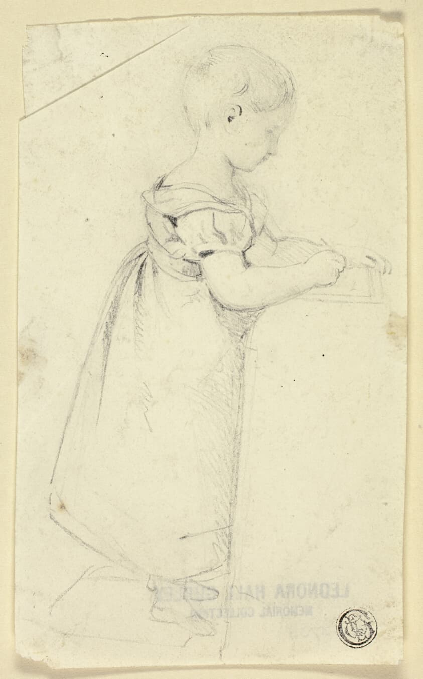 Little Girl Standing at Desk and Writing — Edmund Thomas Parris