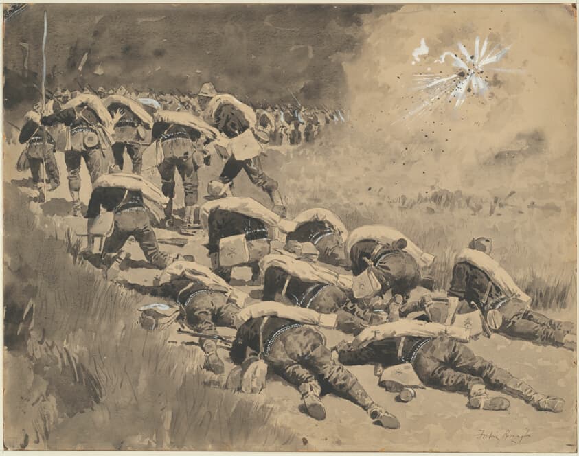 The Artful Dodgers (Shrapnel Coming Down the Road) — Frederic Remington