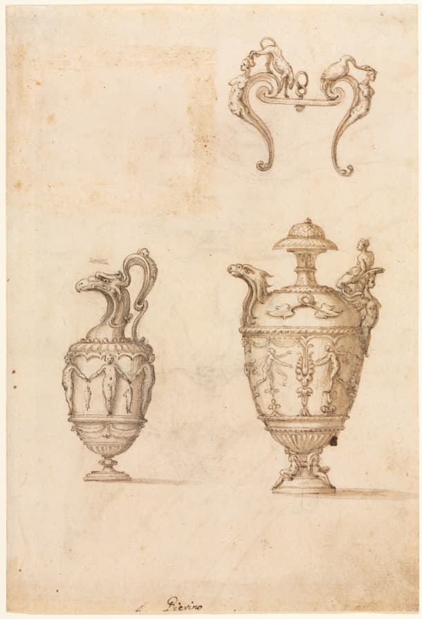 Design for Two Vases and an Ornament (recto) — Luzio Romano