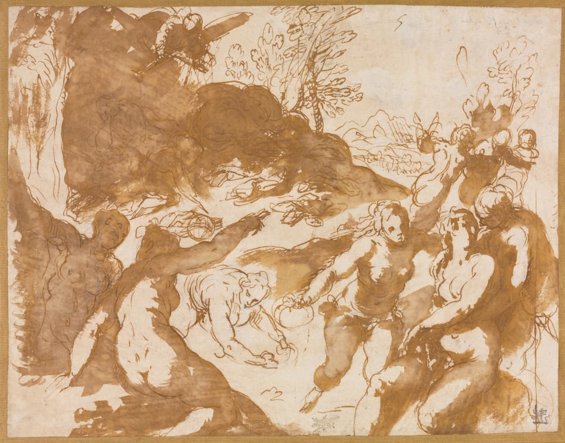Apollo and the Muses Awakened by the Call of Fame — Jacopo Palma il Giovane