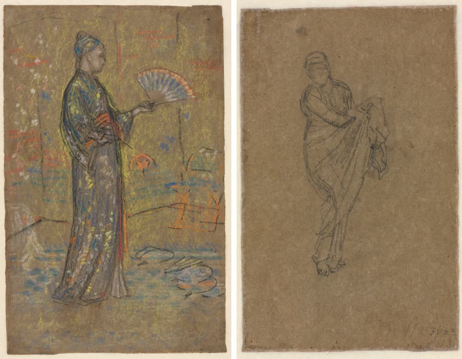Japanese Woman Painting a Fan (recto); Standing Woman Holding Up Her Dress (verso) — James McNeill Whistler