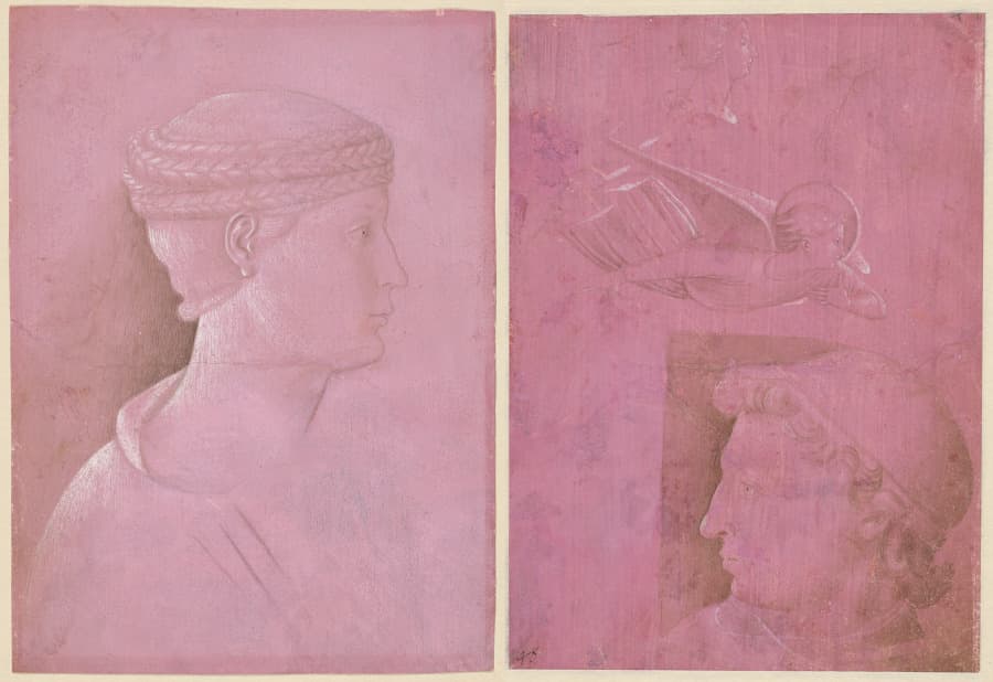Bust of a Woman (recto); Head of a Man, Two Studies of a Woman's Profile, and a Study of An Angel (verso) — Benozzo Gozzoli