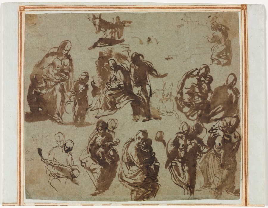 Various Sketches of the Madonna and Child (recto); Architectural Studies (verso) [partially visible on recto] — Paolo Veronese
