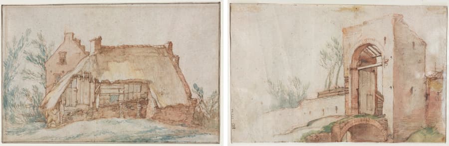 Peasant's Cottage (recto); Bridge and Gate (verso) — Abraham Bloemaert