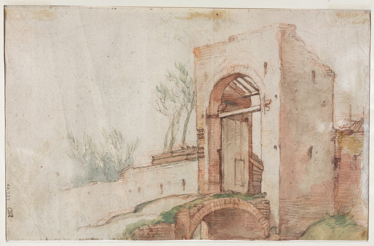 Bridge and Gate (verso) — Abraham Bloemaert