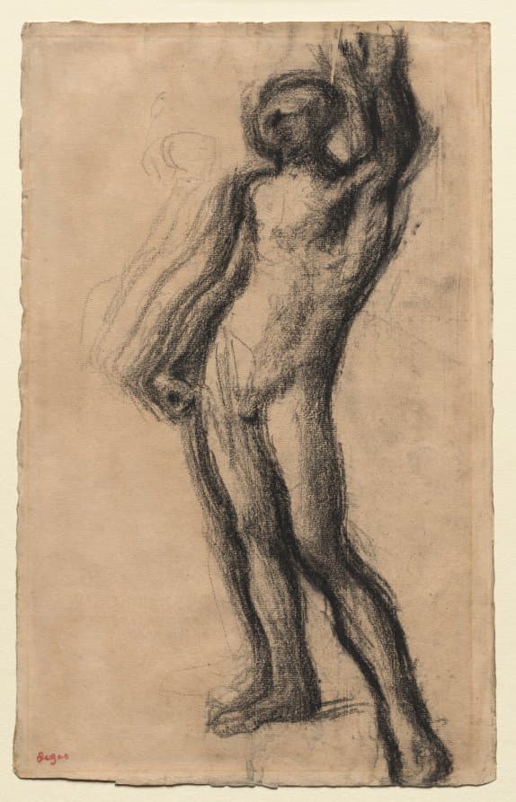 Nude Man Standing, with Left Hand Raised — Edgar Degas