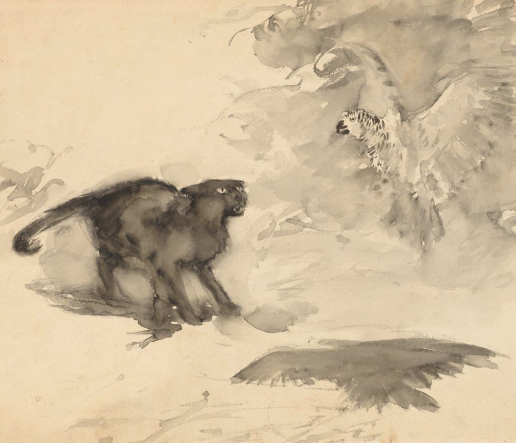 The Parrot and the Cat (Sketch for "Good-Night" by Eleanor Gates) — Arthur Rackham