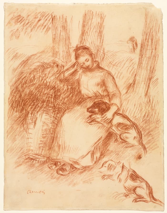 Peasant Girl with Dog — Pierre-Auguste Renoir