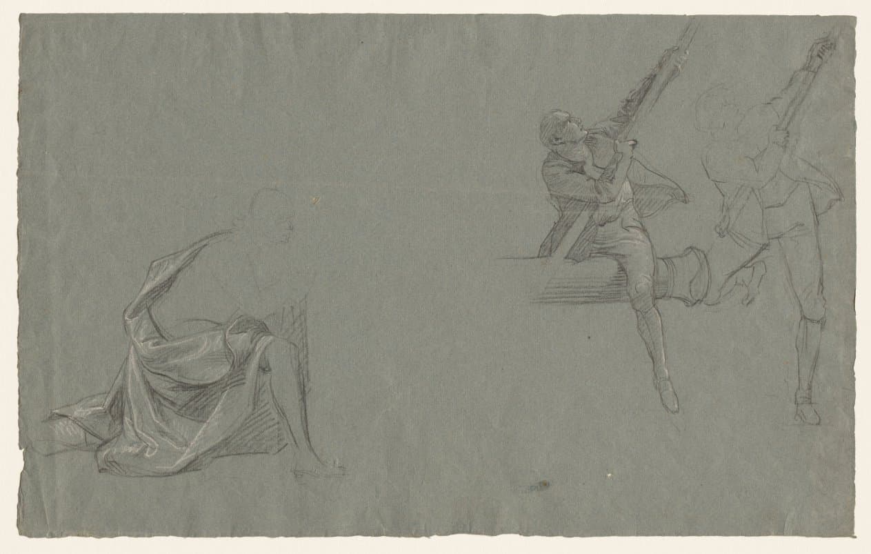 Drapery Study; Two Figures Pulling a Pole — John Singleton Copley