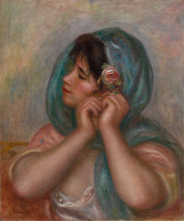 Young Woman Arranging Her Earring — Pierre-Auguste Renoir