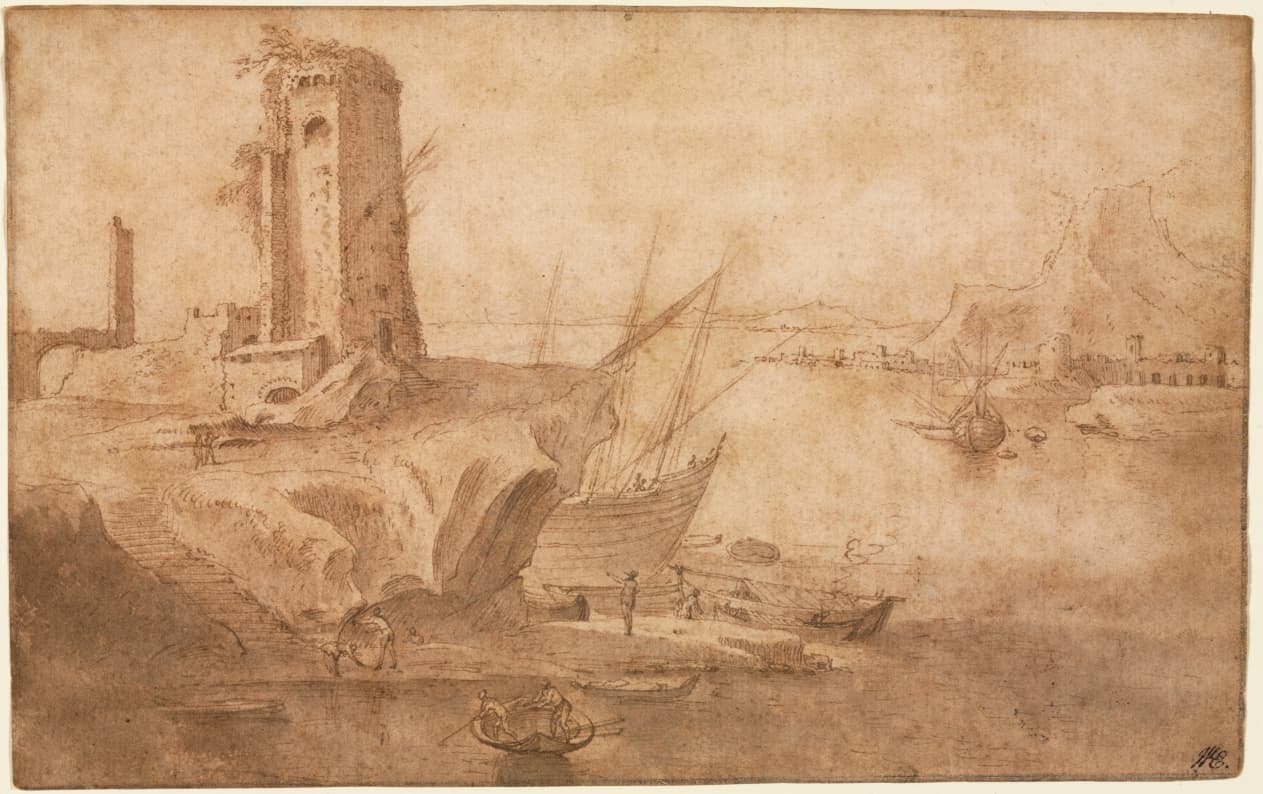 Landscape with Tower at Seashore — Filippo Napoletano