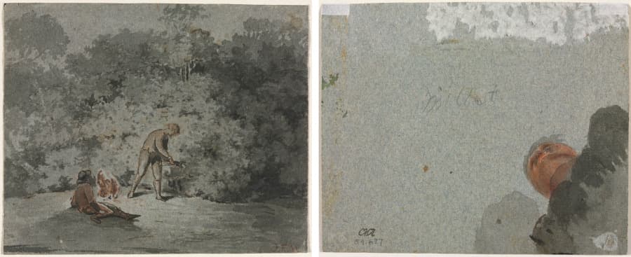 Faggot Gatherer (recto) Study of a Head seen from Below (verso) — Francisque Millet