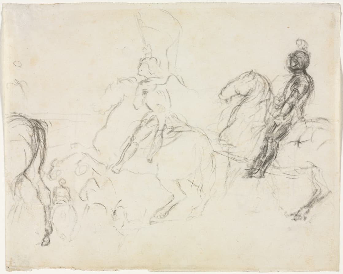 Battle Scene with Armored Figures on Horseback (recto) — Edgar Degas