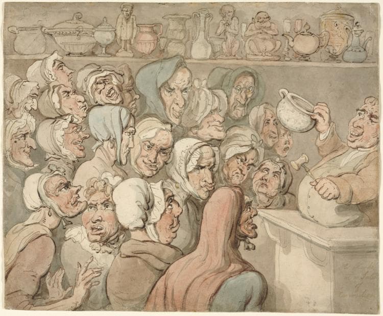 Old Maids at a Sale of Curiosities — Thomas Rowlandson