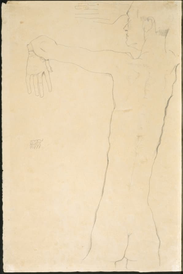 Nude Man with Raised Arms (recto) — Egon Schiele