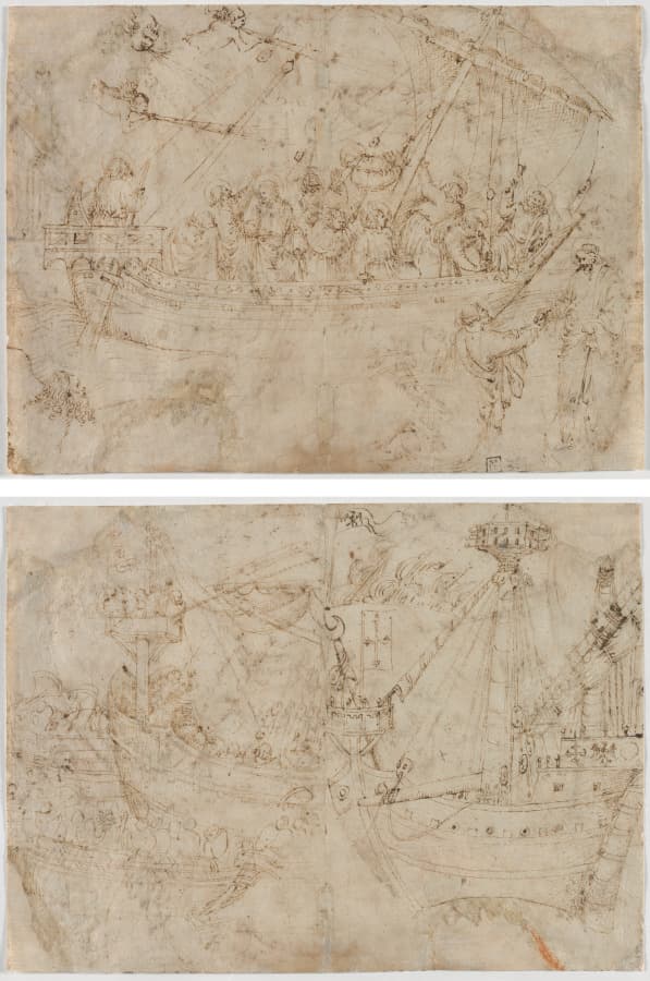 Navicella (recto); Two Drawings of Ships (verso) — Parri Spinelli