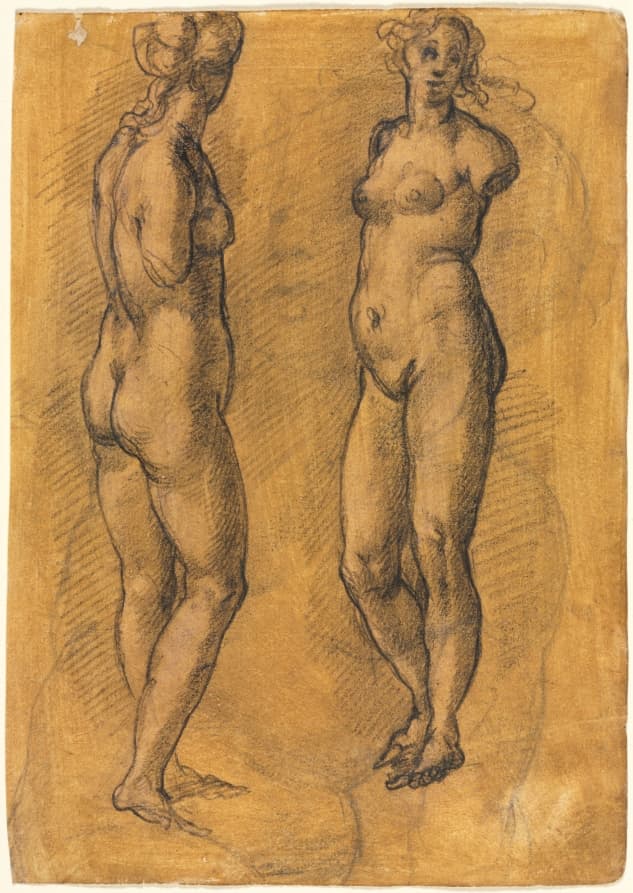 Copy of an Antique Statue of a Standing Woman (two views), over a Sketch of a Putto — Jacopo Chimenti