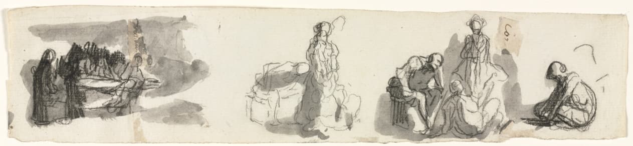 Sheet of Studies with a Group of Four Figures to the Right (recto) — Honoré Daumier