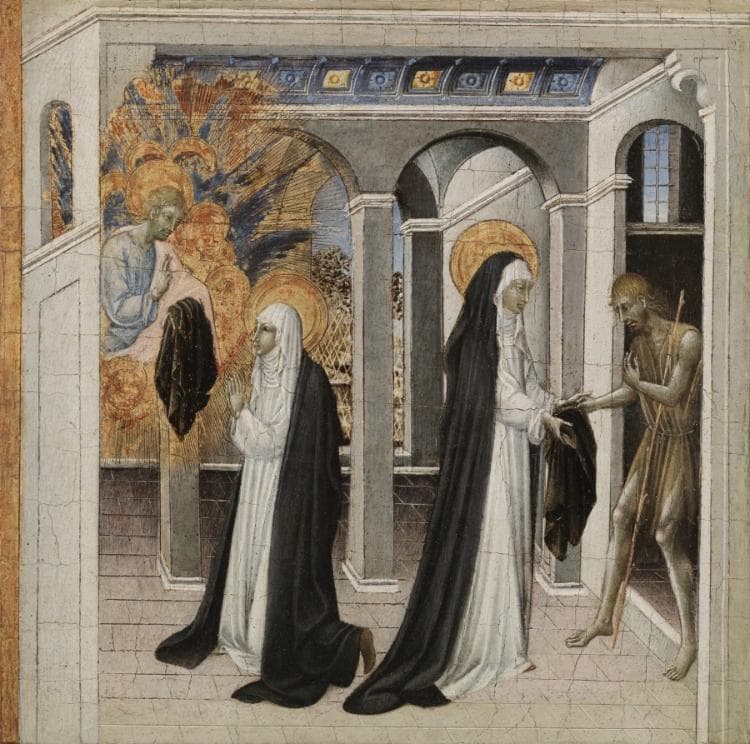St. Catherine of Siena and the Beggar — Giovanni di Paolo
