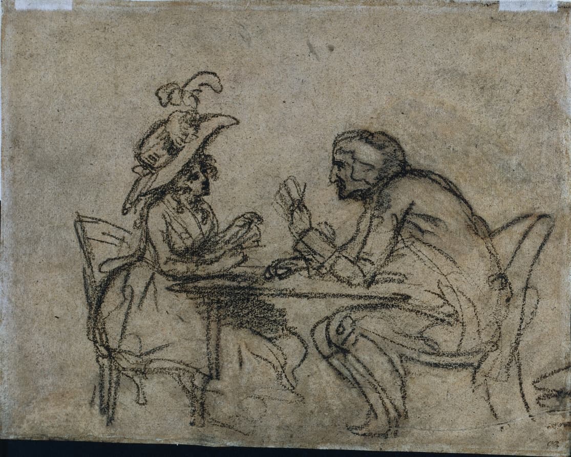Woman and Man Playing Cards (verso) — Benjamin West