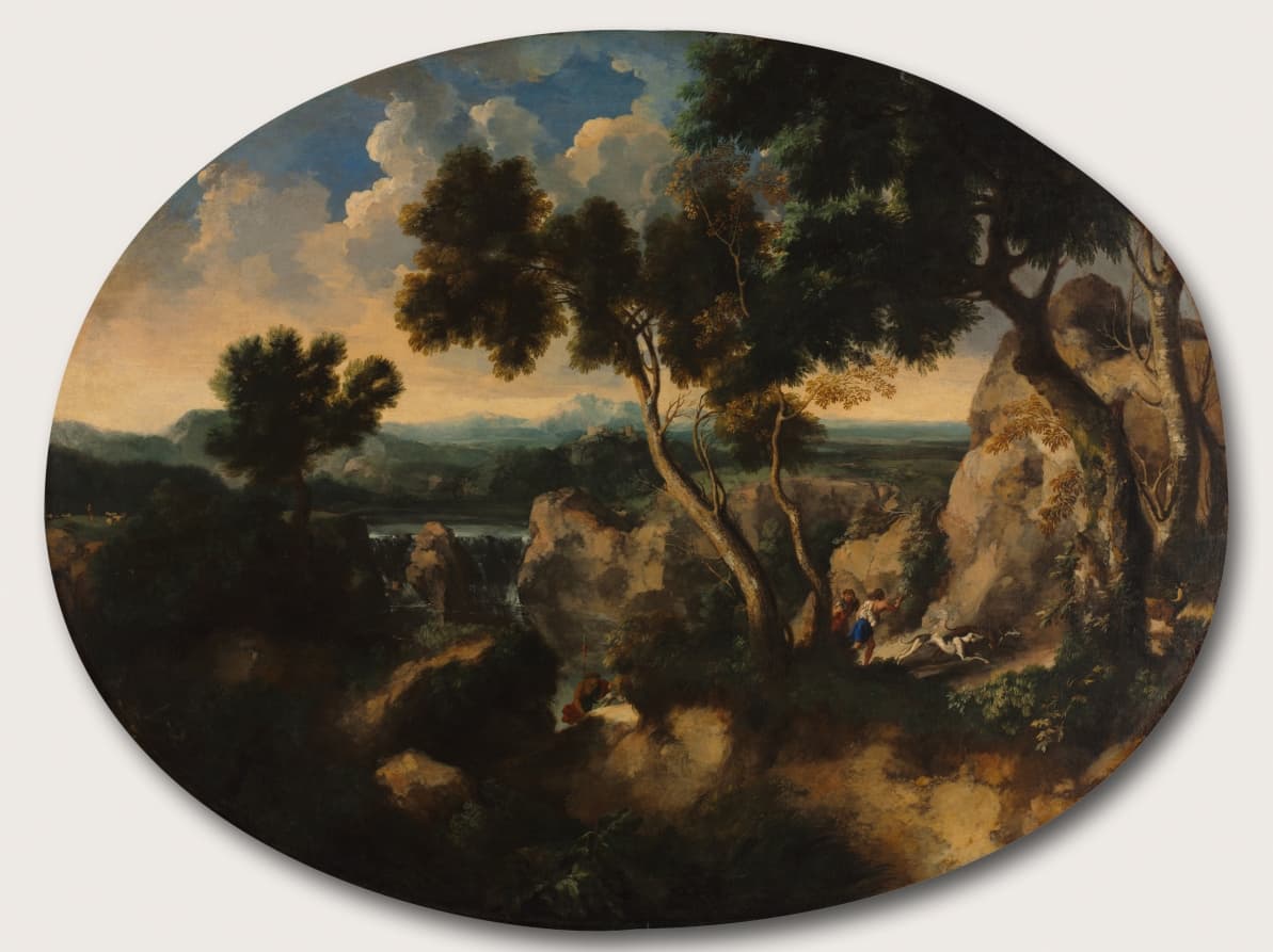 Rocky Landscape with Hunters — Gaspard Dughet