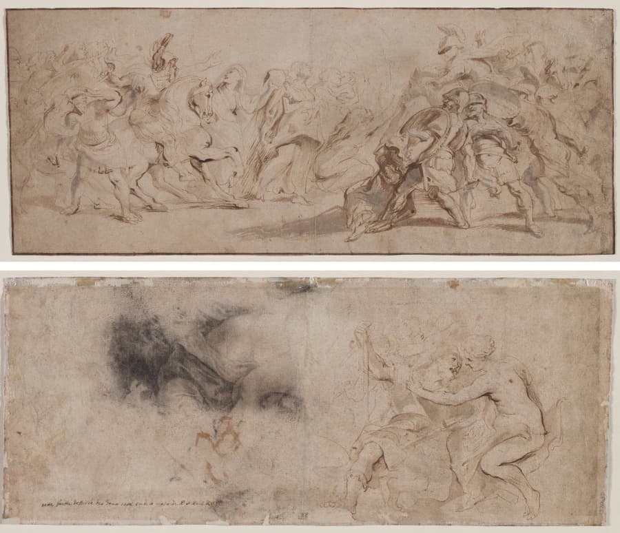 Reconciliation of the Romans and the Sabines (recto) Venus Disarming Mars, Drapery Study (verso) — Peter Paul Rubens