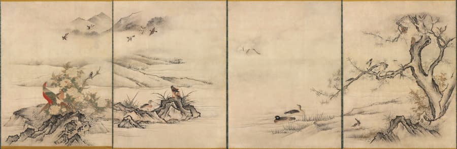 Flowers and Birds in a Spring Landscape — Kano Motonobu