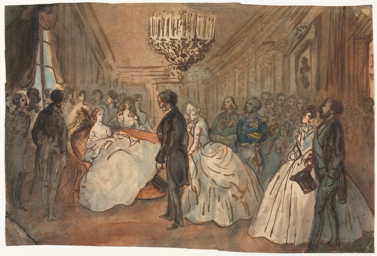 The Empress Eugénie Receiving the Diplomatic Corps after the Birth of the Imperial Prince — Constantin Guys