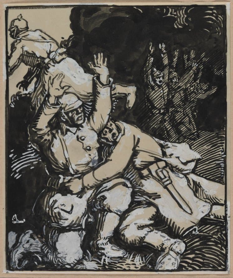 Dans une tranchée, des soldats allemands se rendent — Auguste Louis Lepère