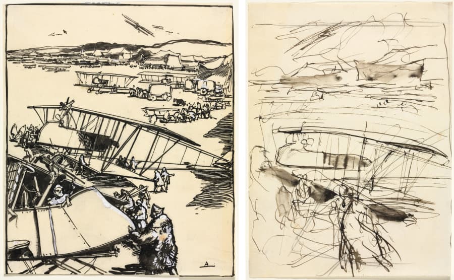 Avions reposant sur le terrain (recto and verso) — Auguste Louis Lepère